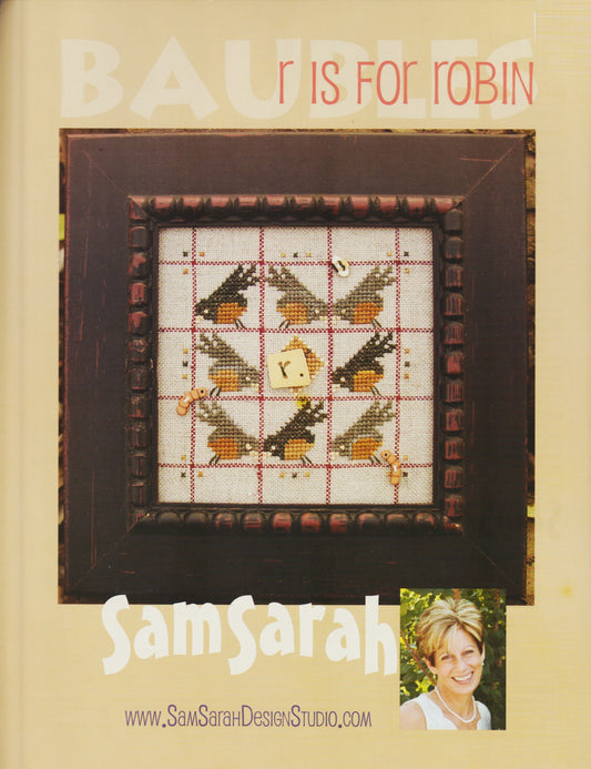 Sam Sarah Baubles R is for Robin bird cross stitch pattern