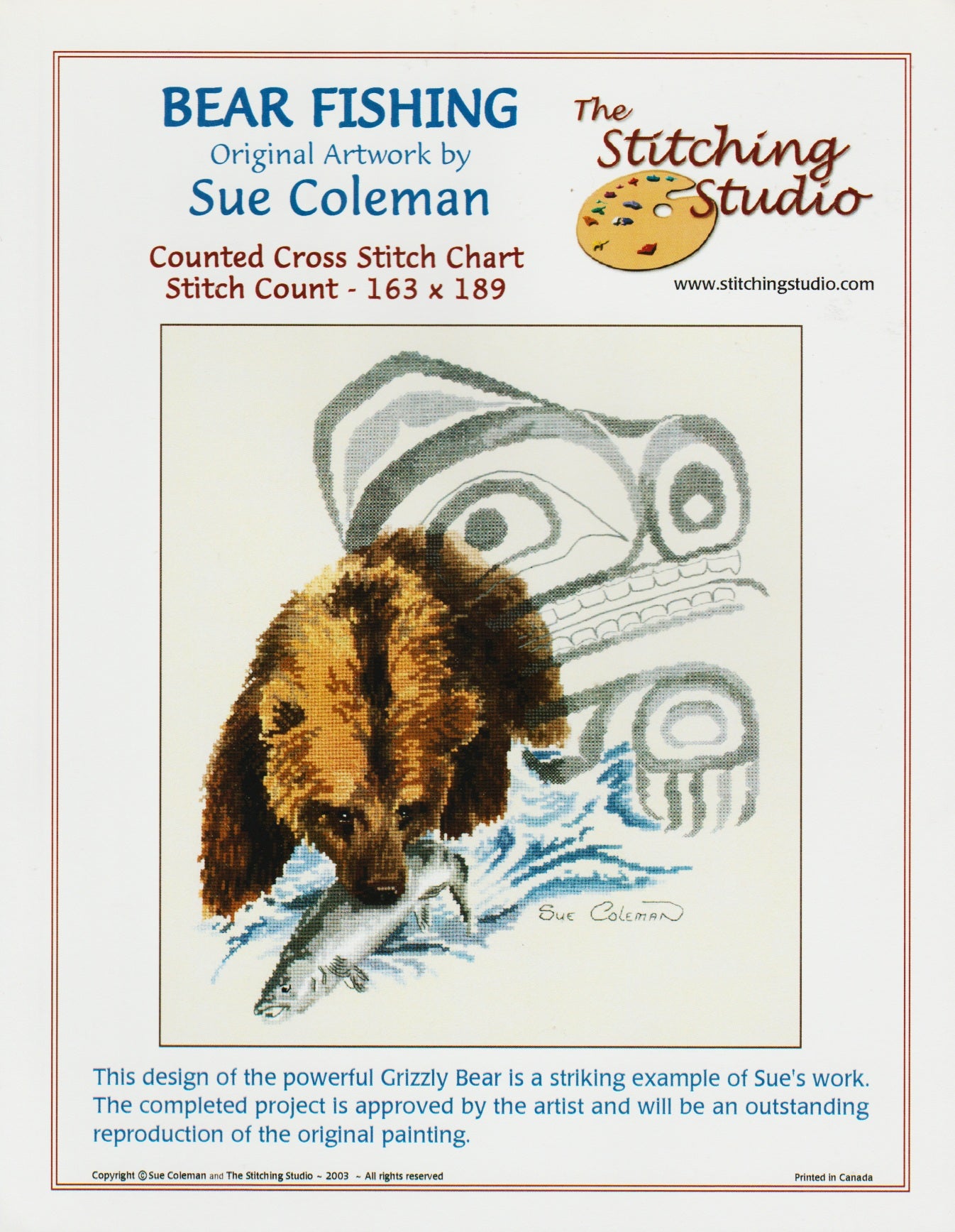 Stitching Studio Bear Fishing native american cross stitch pattern