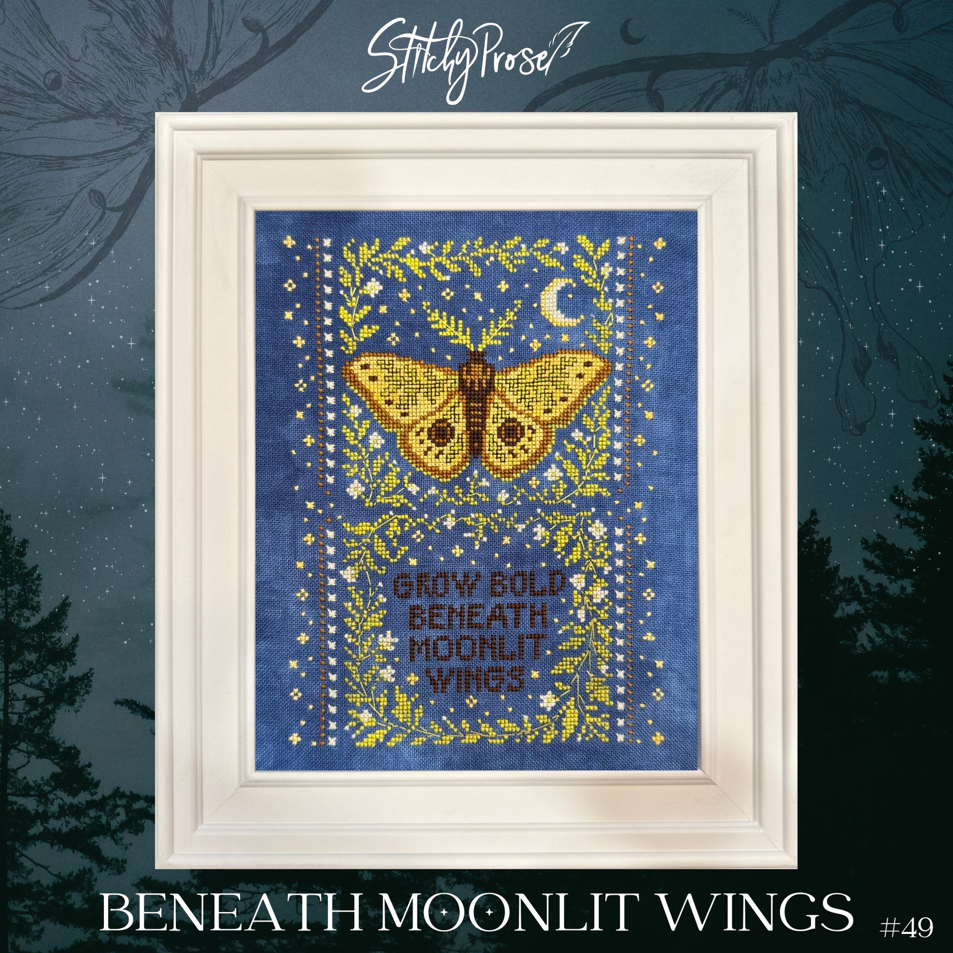 Stitchy Prose Beneath Moonlit Wings cross stitch pattern