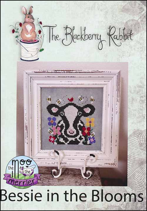 Blackberry Rabbit Bessie in the Blooms cow cross stitch pattern
