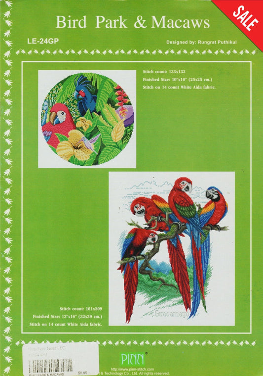 Pinn Stitch Bird Park & Macaws bird cross stitch pattern