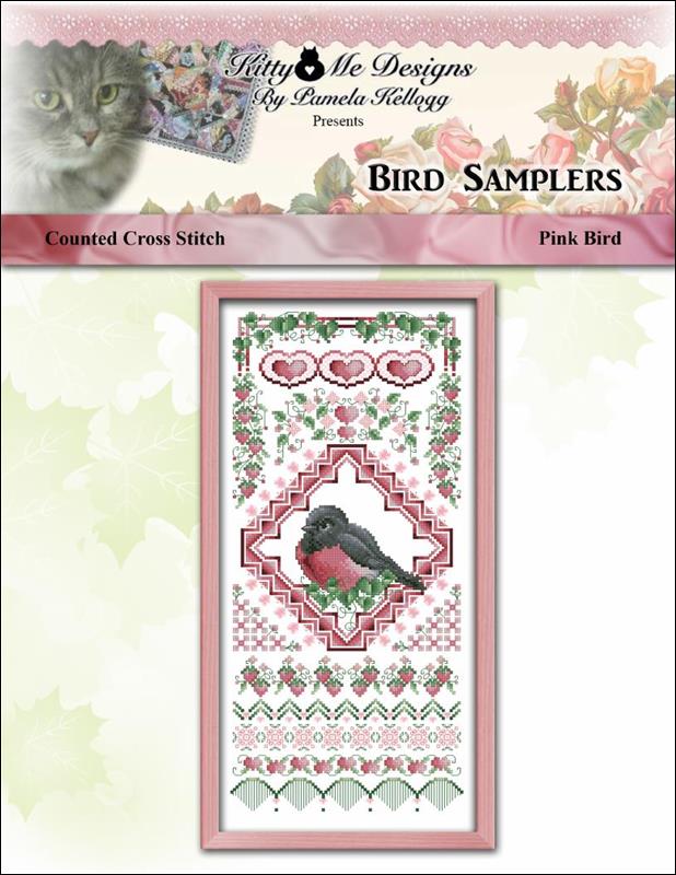 Kitty & Me Bird Samplers - Pink Bird cross stitch pattern