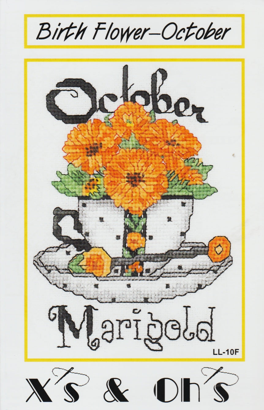 X's & Oh's Birth Flower October Marigold cross stitch pattern