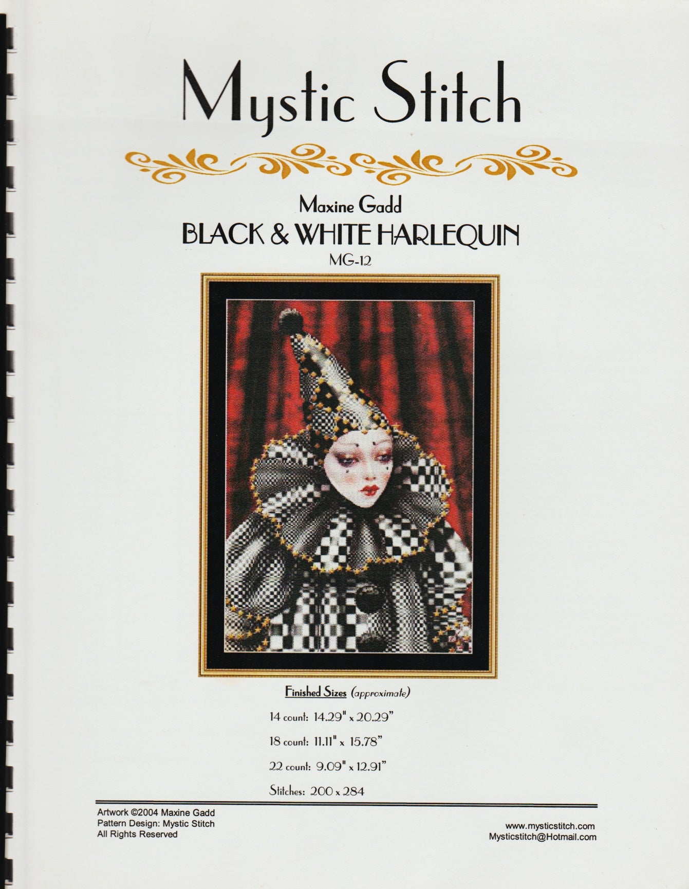 Mystic Stitch Black & White Harlequin Maxine Gadd cross stitch pattern