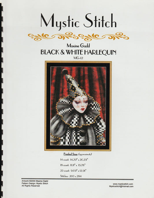 Mystic Stitch Black & White Harlequin Maxine Gadd cross stitch pattern