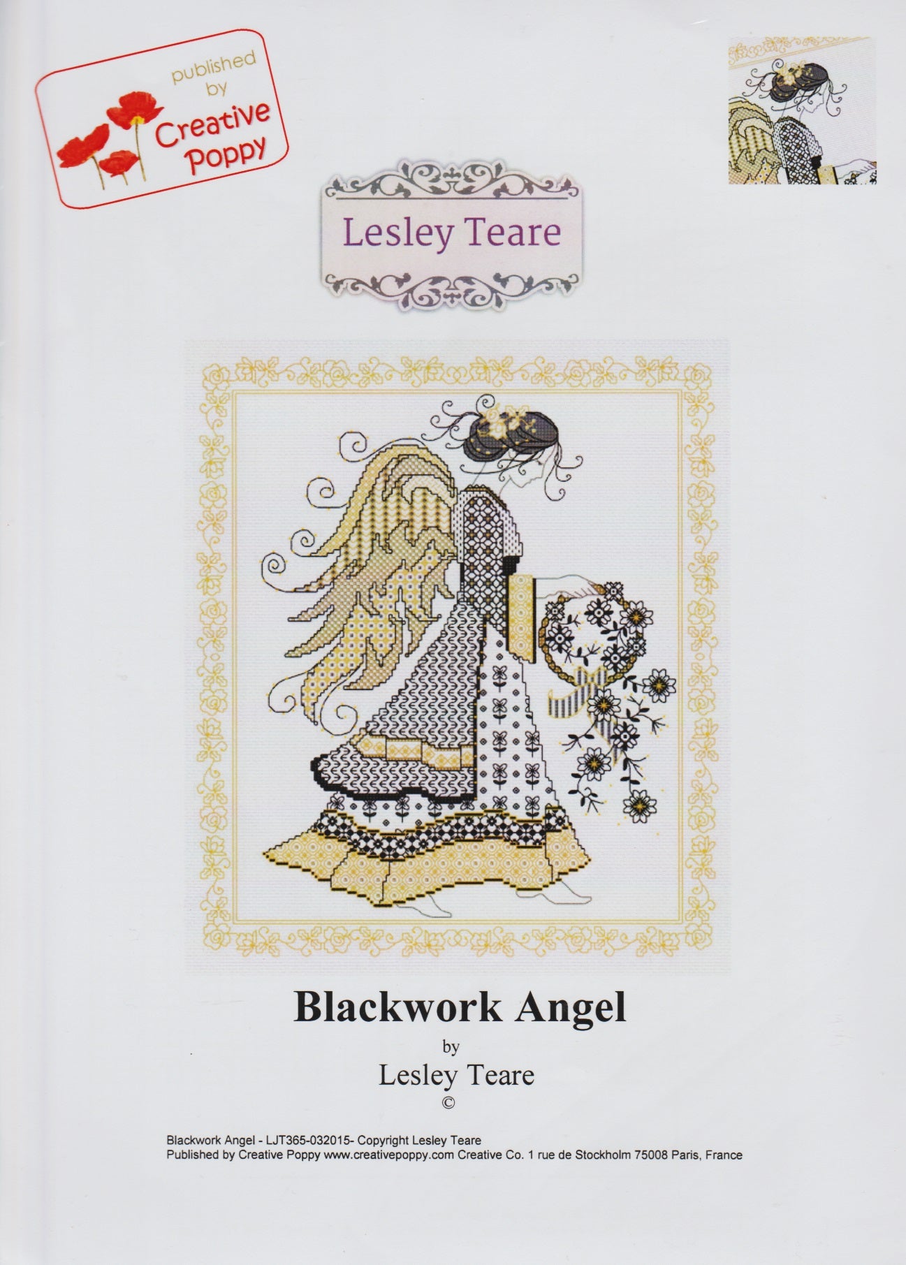 Creative Poppy Blackwork Angel cross stitch pattern