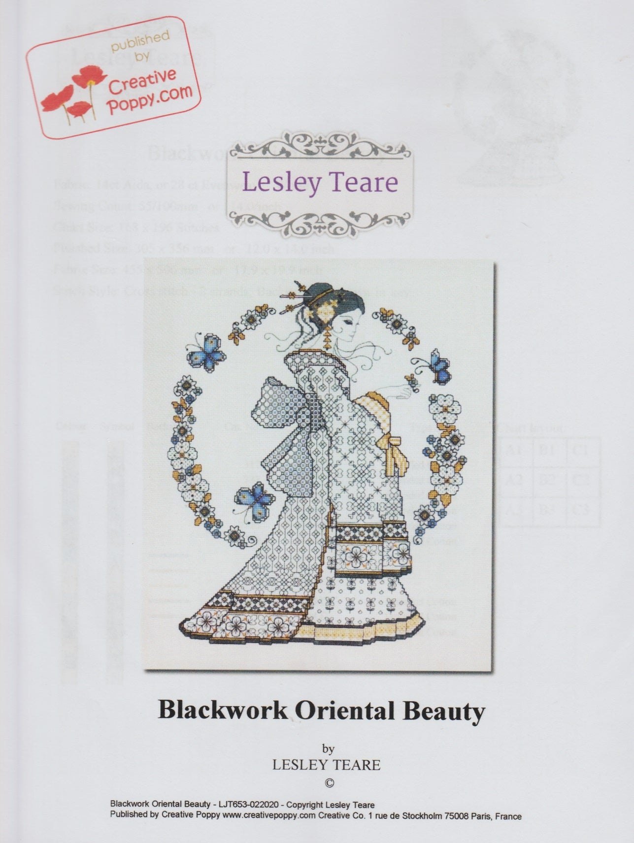 Creative Poppy Lesley Teare Blackwork Oriental Beauty cross stitch pattern