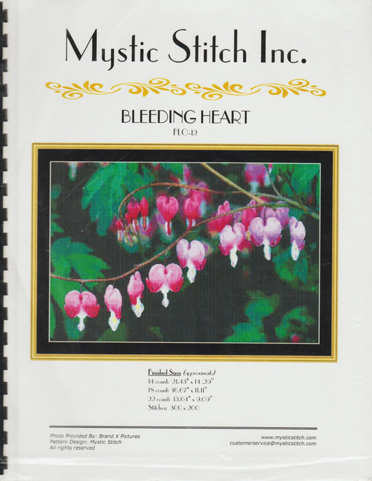 Mystic Stitch Bleeding Heart FLO-12 flower cross stitch pattern