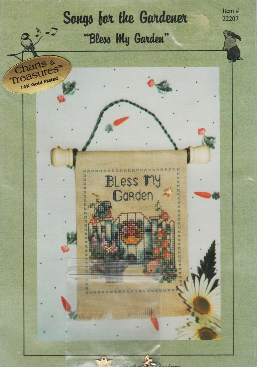 Lorri Birmingham Bless My Garden flowers bees fence cross stitch pattern