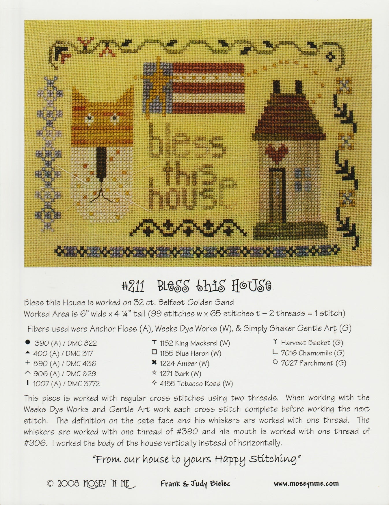 Mosey 'N Me Bless This House 211 cross stitch pattern
