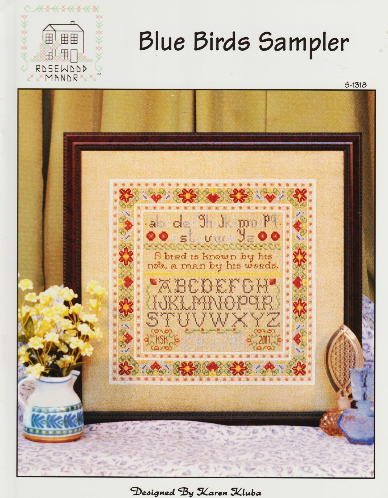 Rosewood Manor Blue Birds Sampler S-1318 cross stitch pattern