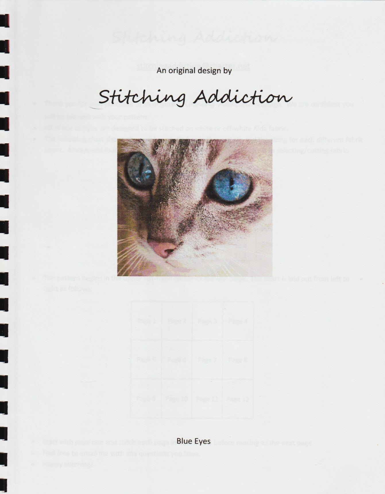 Stitching Addiction Blue Eyes cross stitch cat pattern