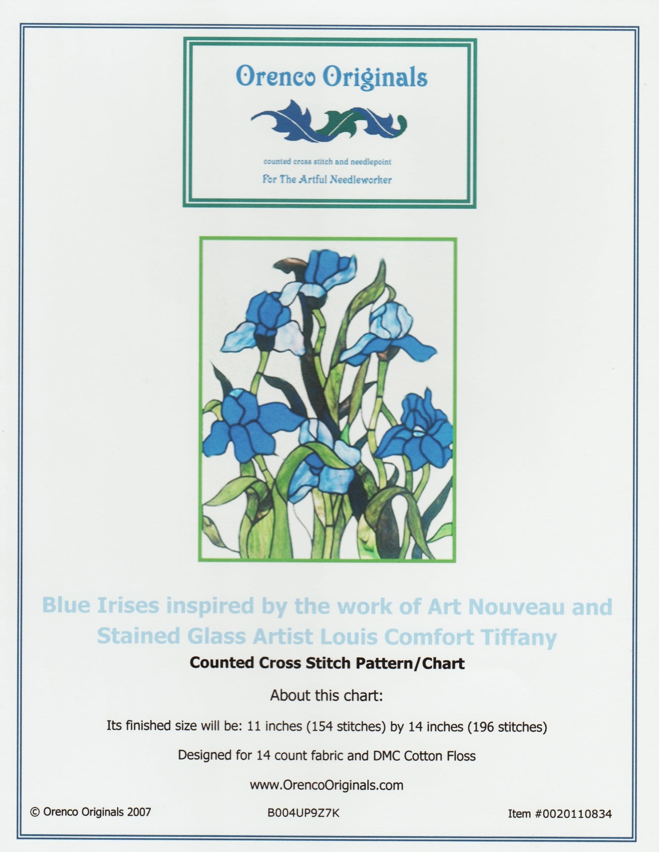 Orenco Blue Irises 002110834 floral cross stitch pattern