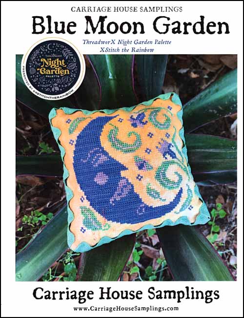 Carriage House Blue Moon Garden cross stitch pillow pattern
