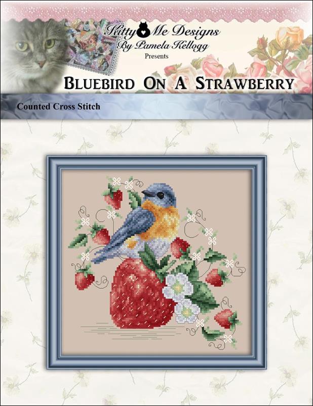 Kitty & Me Bluebird On A Strawberry cross stitch pattern