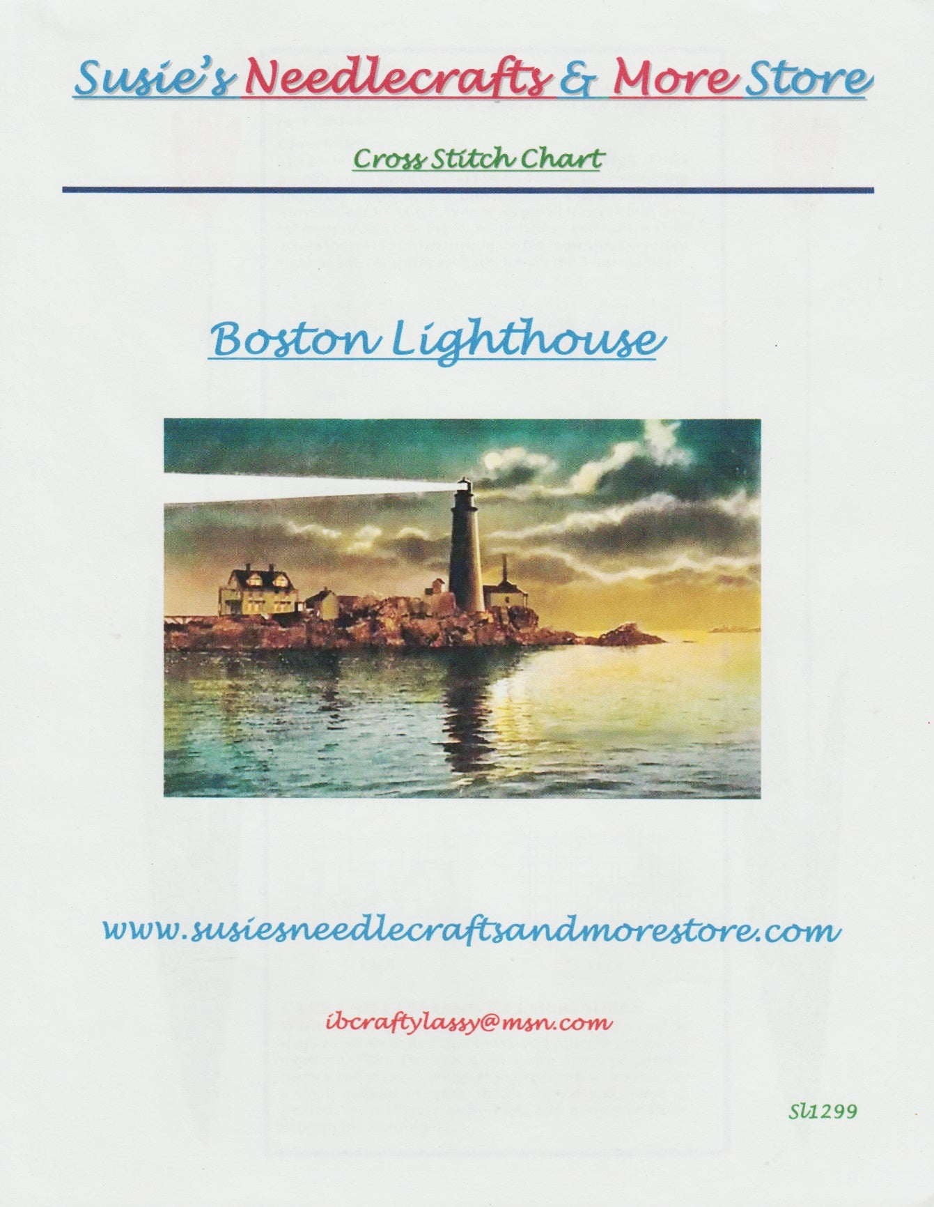 Susie's Needlecraft Boston Lighthouse SL1299 crss stitch pattern