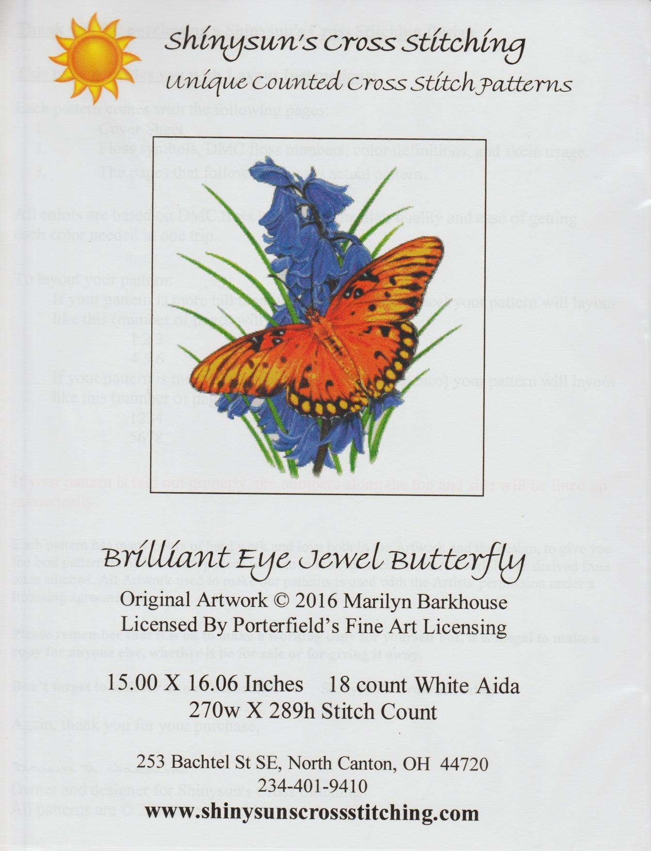 Shinysun's Brilliant Eye Jewel Butterfly cross stitch pattern