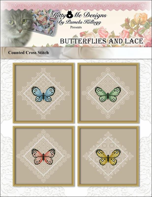 Kitty & Me Butterflies and Lace cross stitch pattern