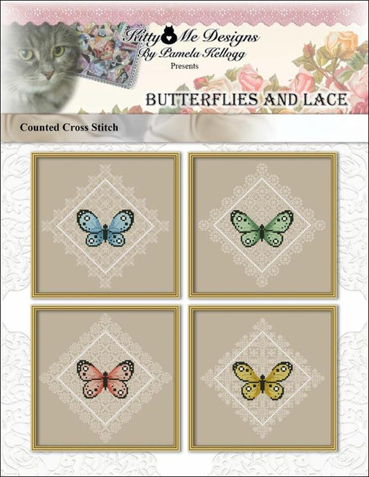 Kitty & Me Butterflies and Lace cross stitch pattern