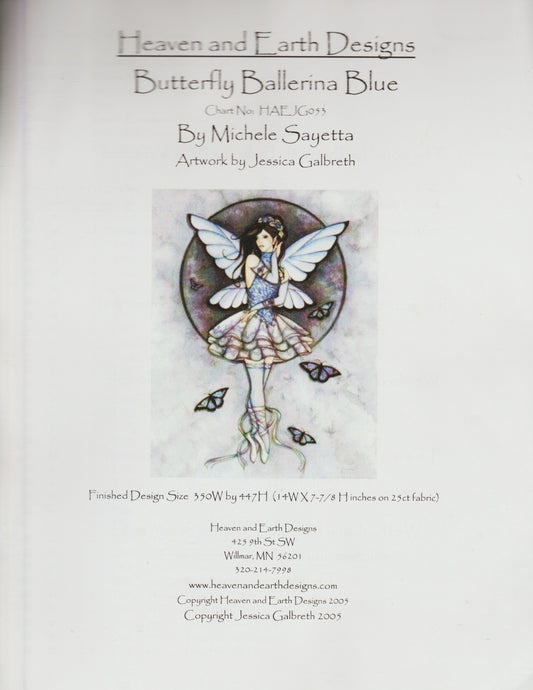 Heaven and Earth Designs Butterfly Ballerina Blue HAEJG053 fairy dance cross stitch pattern