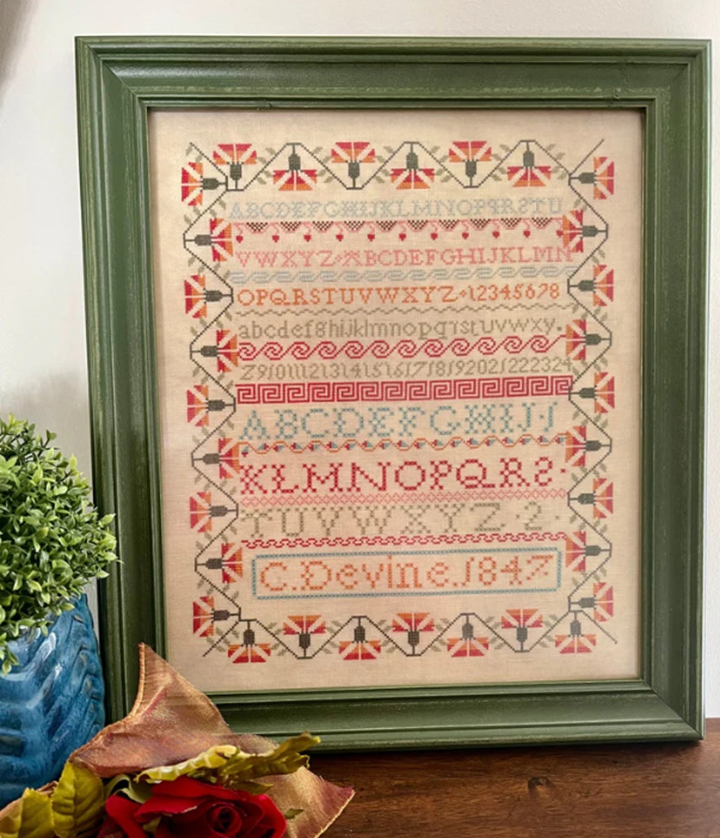 Violets & Verses C. Devine 1847 reproduction sampler cross stitch pattern
