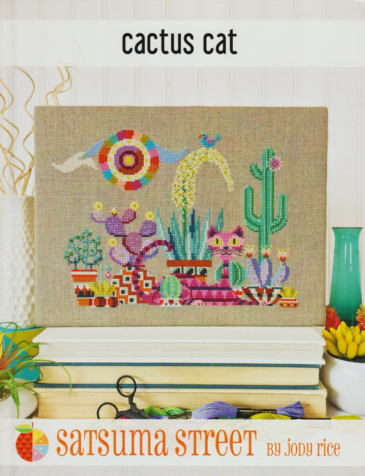 Satsuma Street Cactus Cat cross stitch pattern