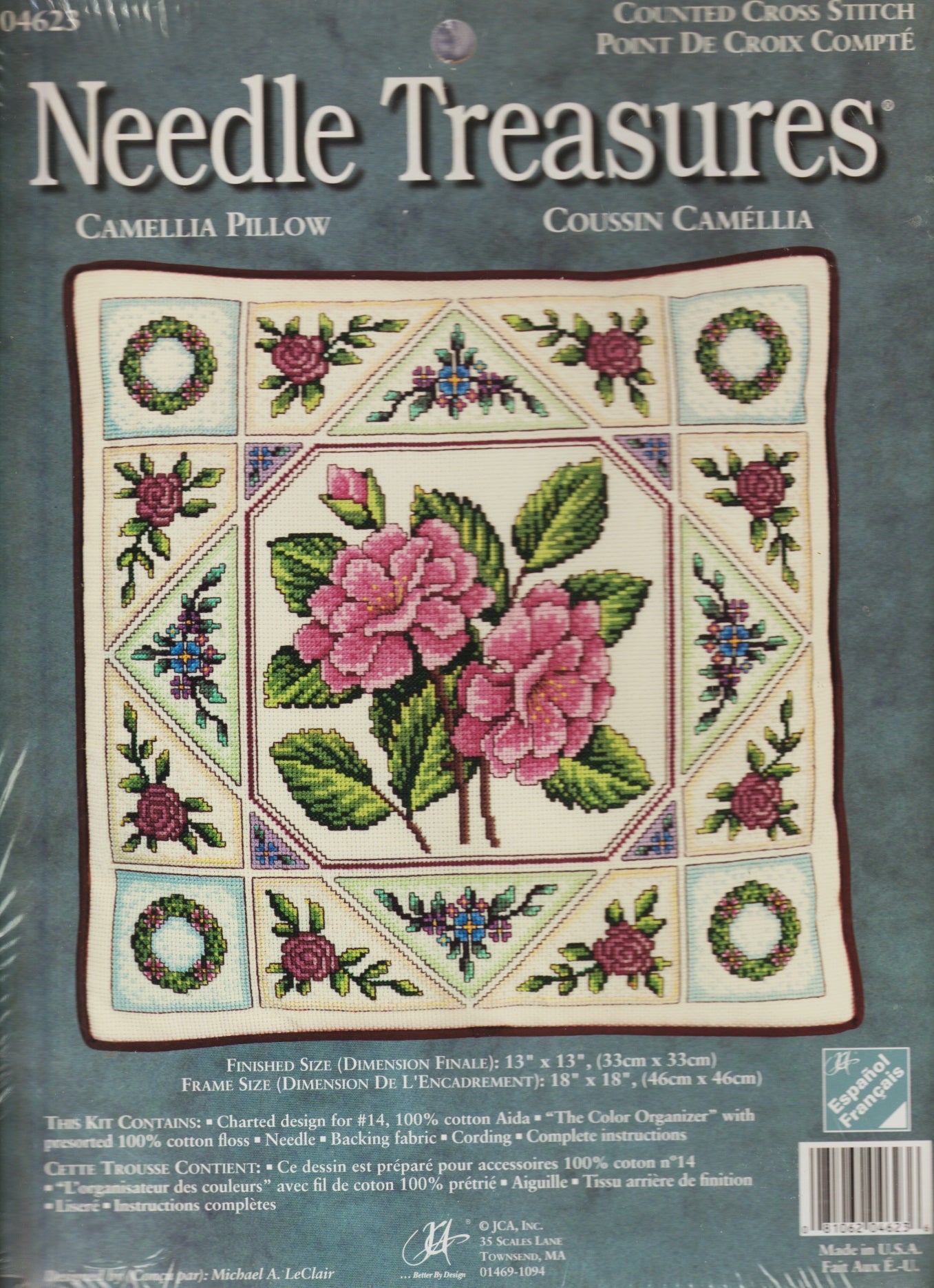 JCA Inc Camellia Pillow flower cross stitch kit