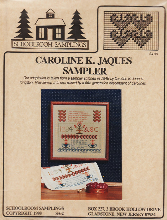 Schoolroom Samplings Caroline K. Jaques Sampler SA-2 cross stitch pattern