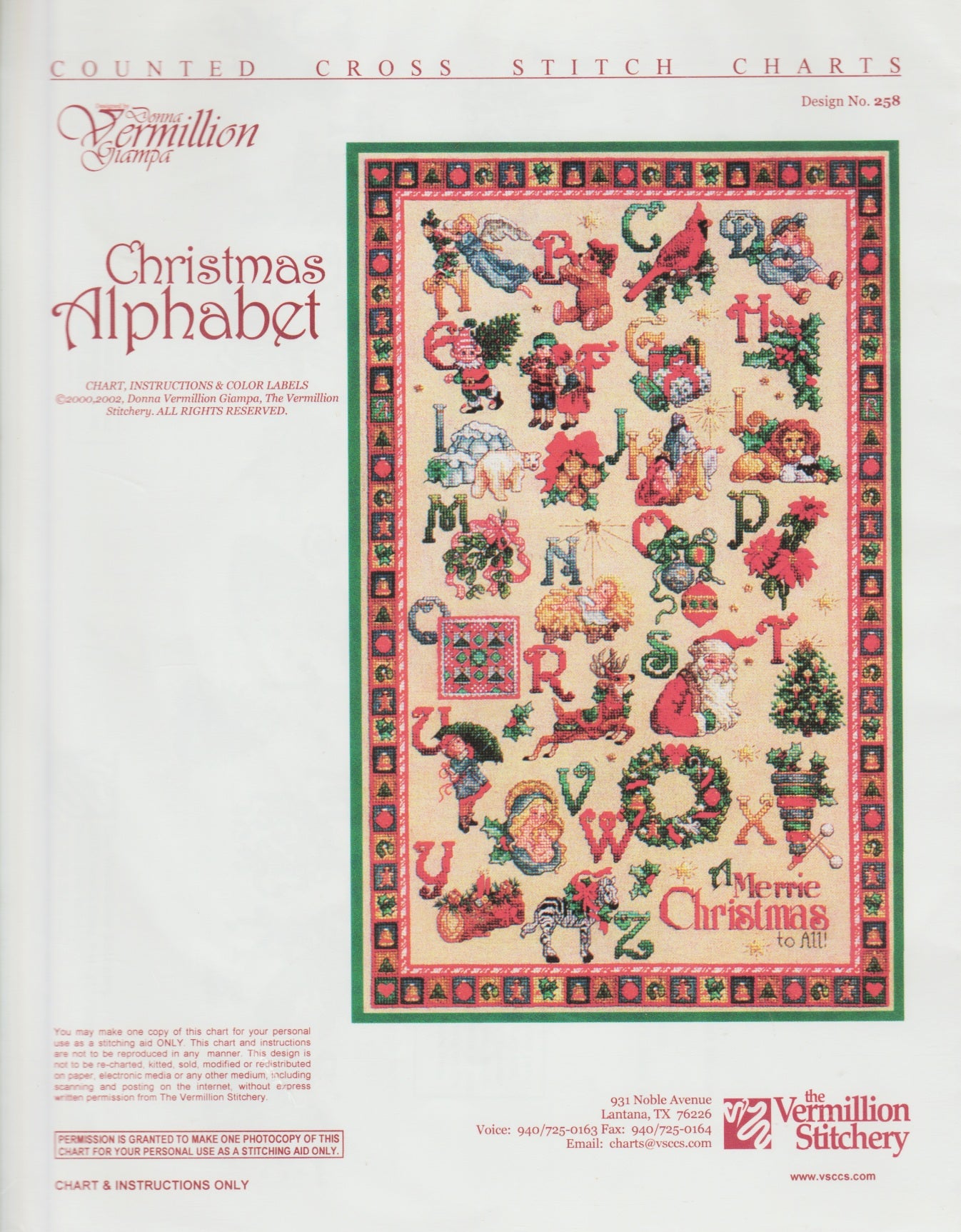 Vermillion Stitchery Christmas Alphabet 258 cross stitch pattern