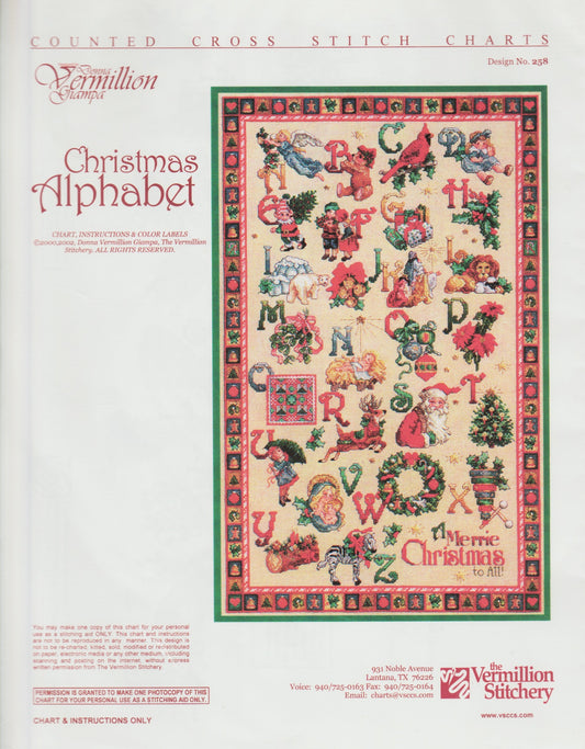 Vermillion Stitchery Christmas Alphabet 258 cross stitch pattern