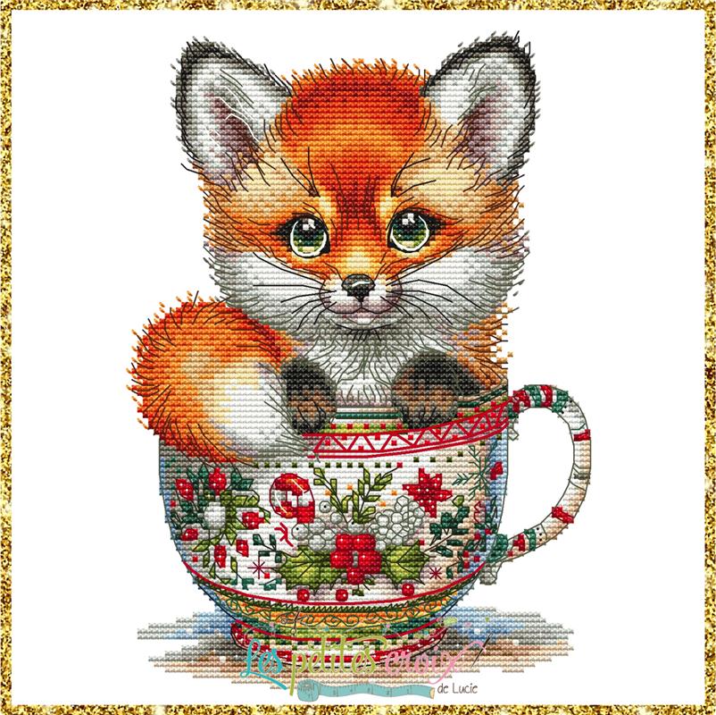 Les Petites croix de lucie Christmas Animals Cups 3 Fox cross stitch pattern