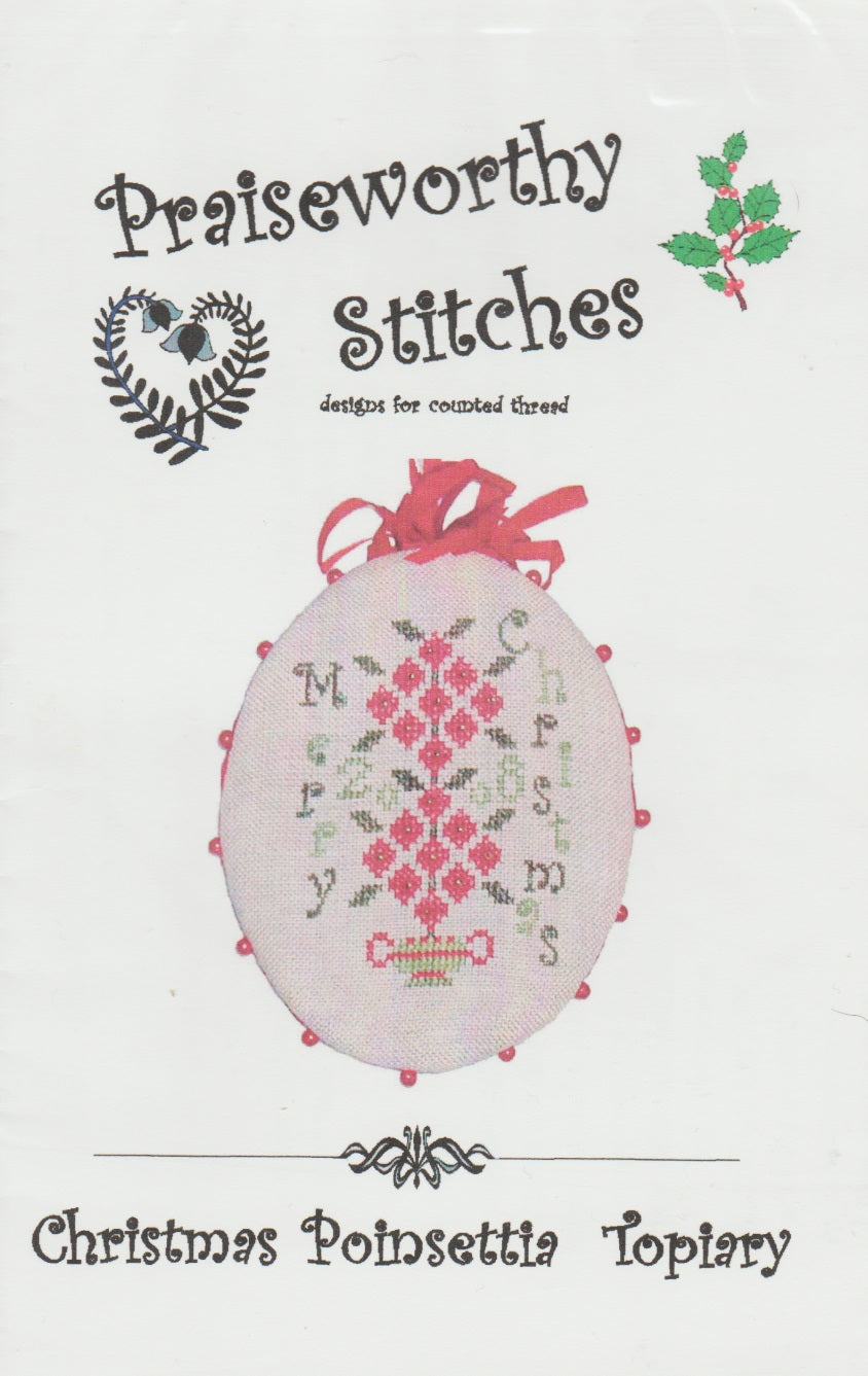 Praiseworthy Stitches Christmas Poinsettia Topiary cross stitch pattern