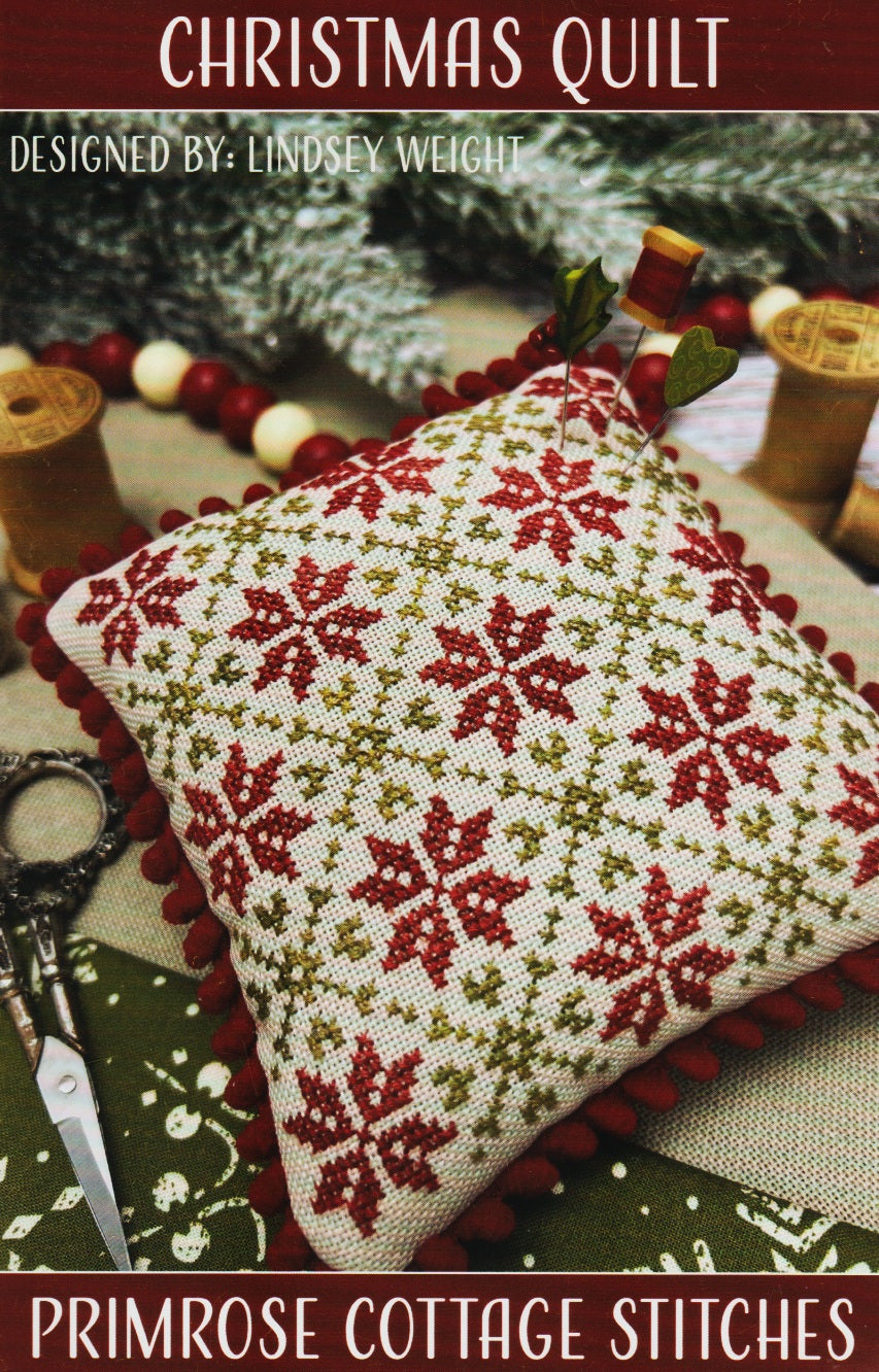 Primrose Cottage Christmas Quilt cross stitch pillow pattern