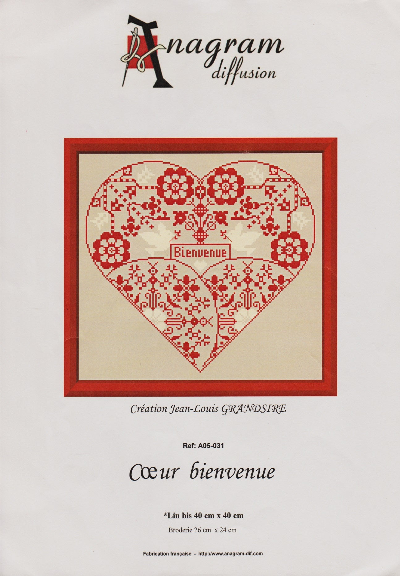 Anagram Diffusion Coeur Bienvenue cross stitch pattern