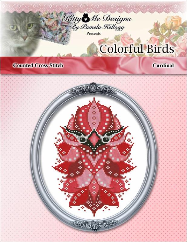 Kitty & Me Colorful Birds - Cardinal cross stitch pattern