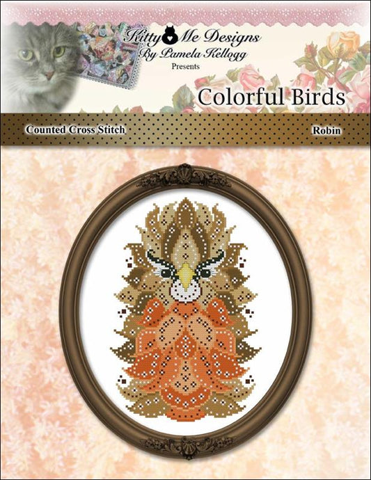 Kitty & Me Colorful Birds - Robin cross stitch pattern