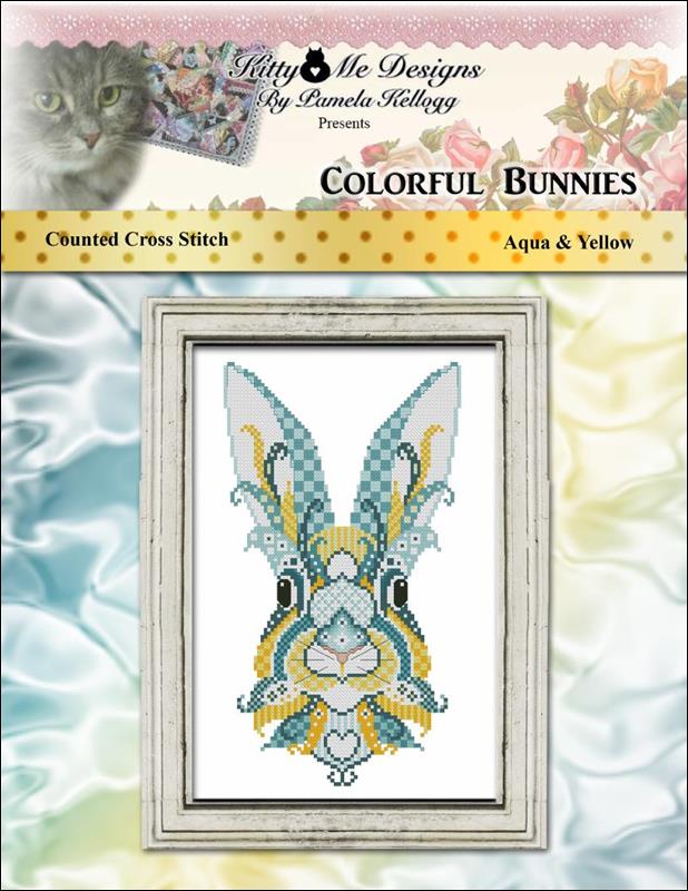 Kitty & Me Colorful Bunnies - Aqua & Yellow cross stitch pattern