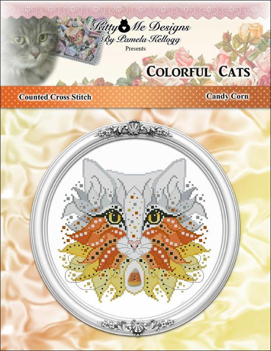 Kitty & Me Colorful Cats - Candy Corn cross stitch pattern