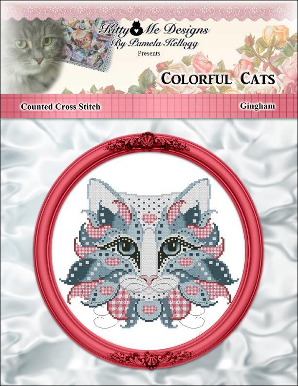 Kitty & Me Colorful Cats - Gingham cross stitch pattern