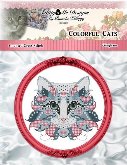 Kitty & Me Colorful Cats - Gingham cross stitch pattern
