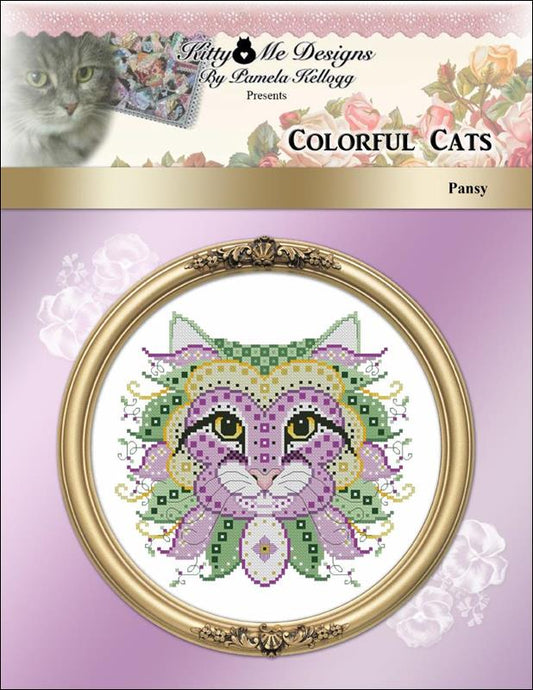 Kitty & Me Colorful Cats - Pansy cross stitch pattern