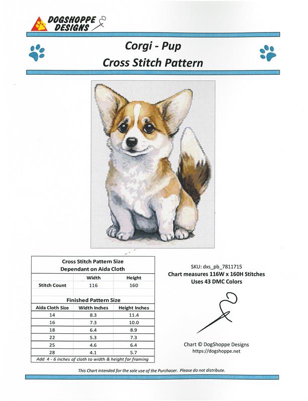 DogShoppe Designs Corgi Pup dog cross stitch pattern