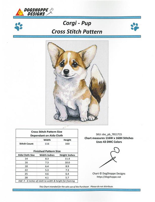 DogShoppe Designs Corgi Pup dog cross stitch pattern