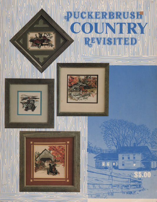Puckerbrush Country Revisited cross stitch pattern cover featuring four framed cross-stitch designs.