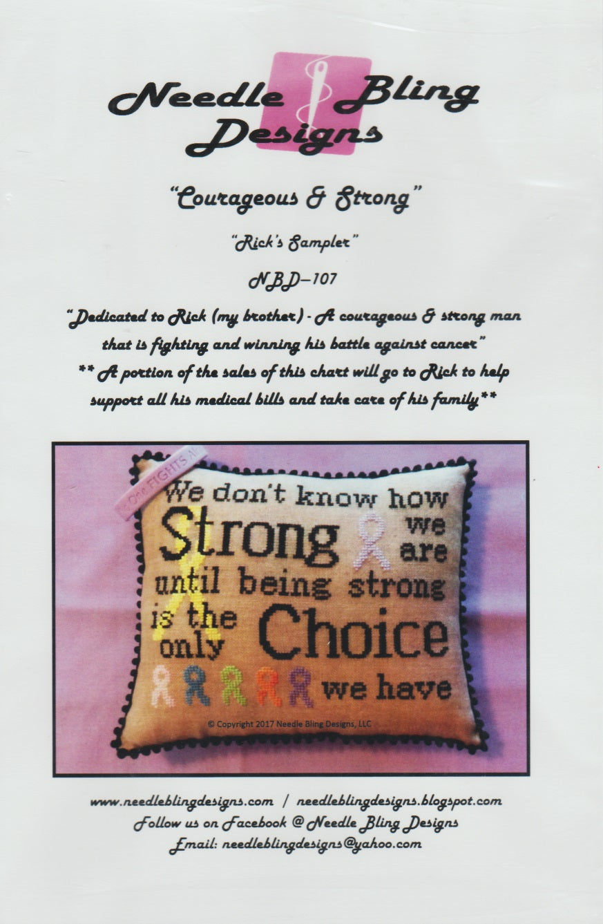 Needle Bling Designs Courageous & Strong NBD-107 cross stitch pillow pattern