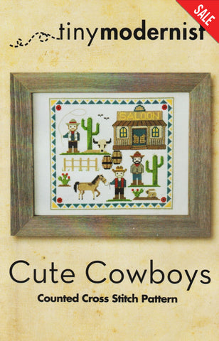 Tiny Modernist Cute Cowboys cross stitch pattern