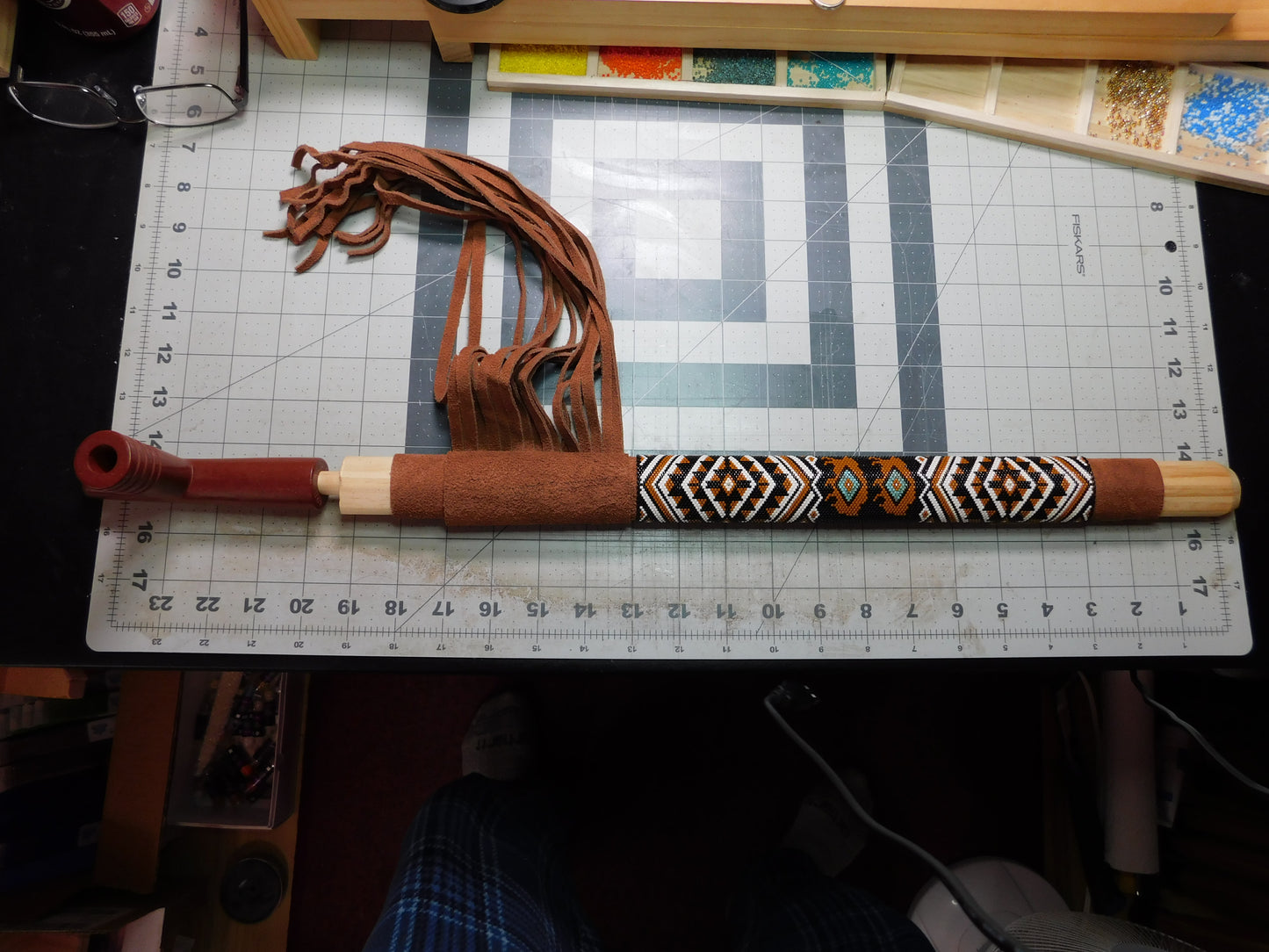 Native American Style beaded 19" Pipe 'Buffalo Trails'