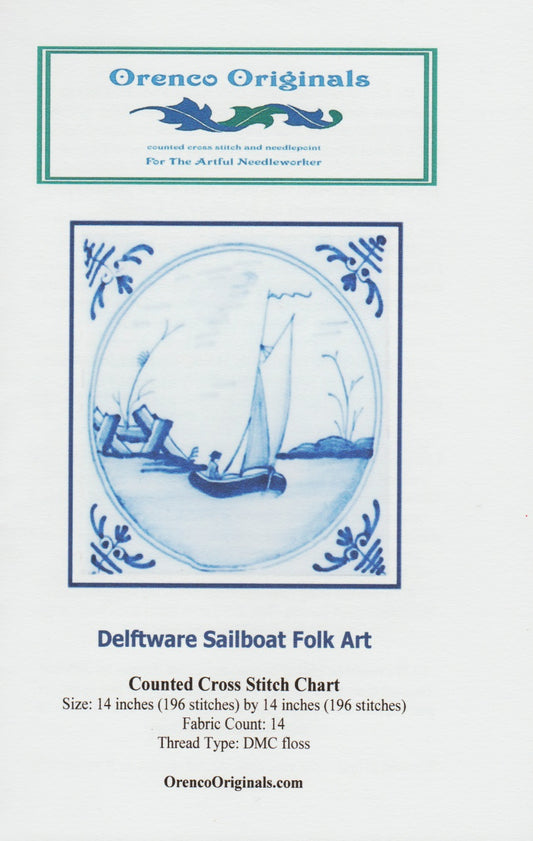 Orenco Originals Delftware Sailboat Folk Art cross stitch pattern