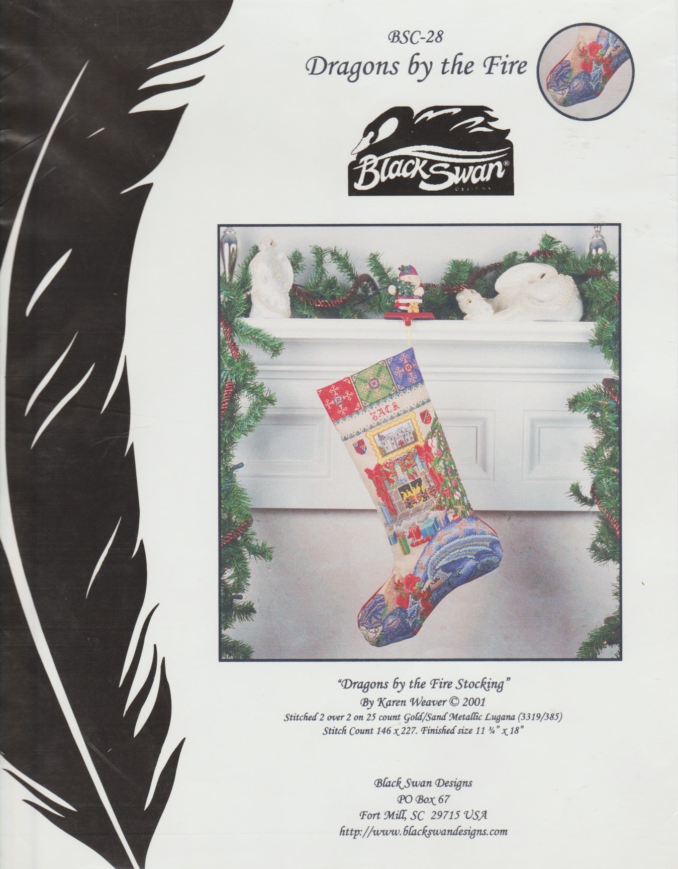 Black Swan Dragons by the Fire BSC-28 Christmas stocking cross stitch pattern