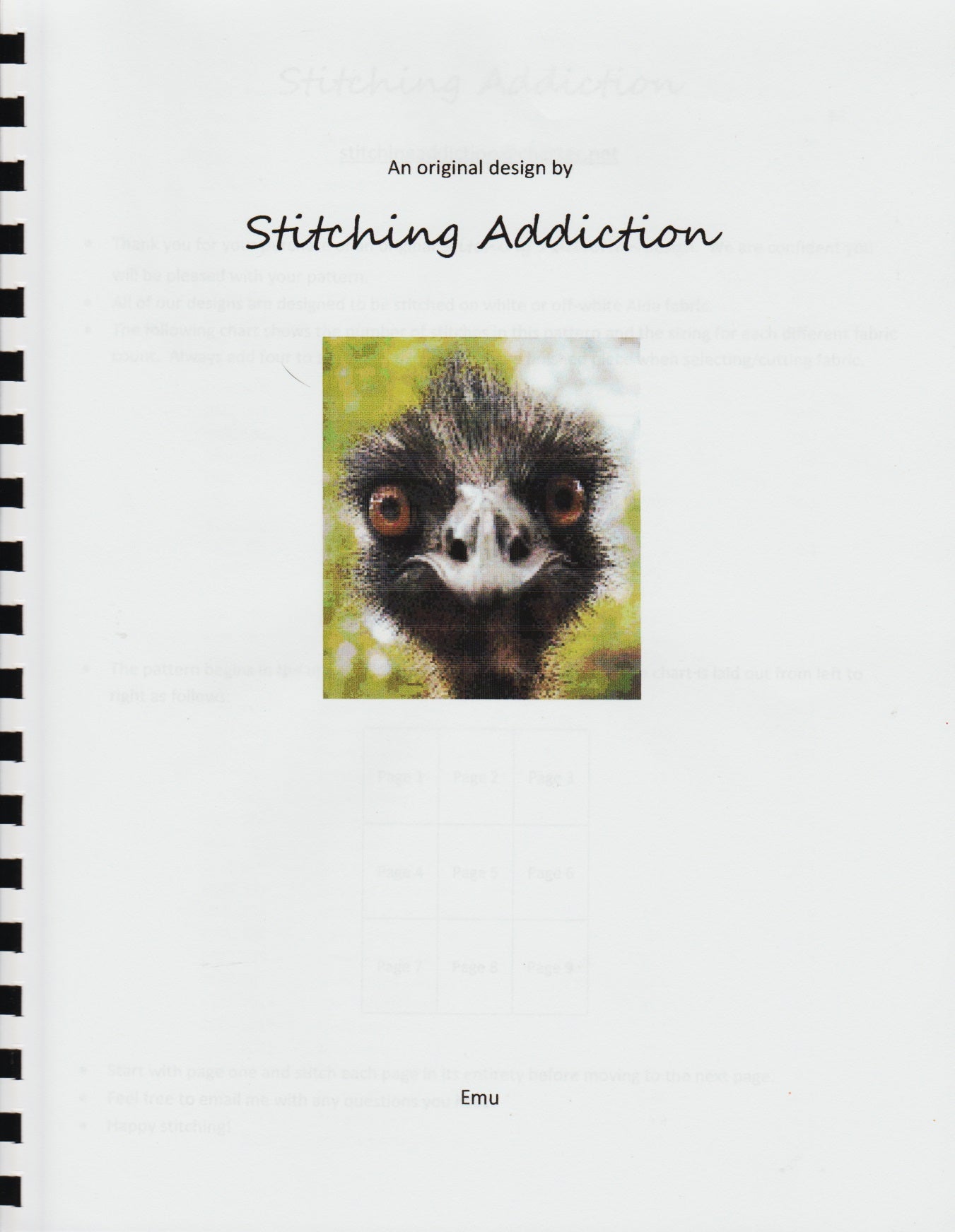 Stitching Addiction Emu bird cross stitch pattern